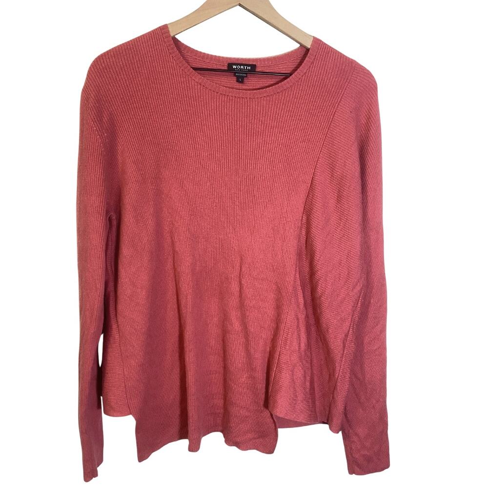 Worth New York Muted Terracotta Red Asymmetrical Wool Blend Knit Sweater Sz L